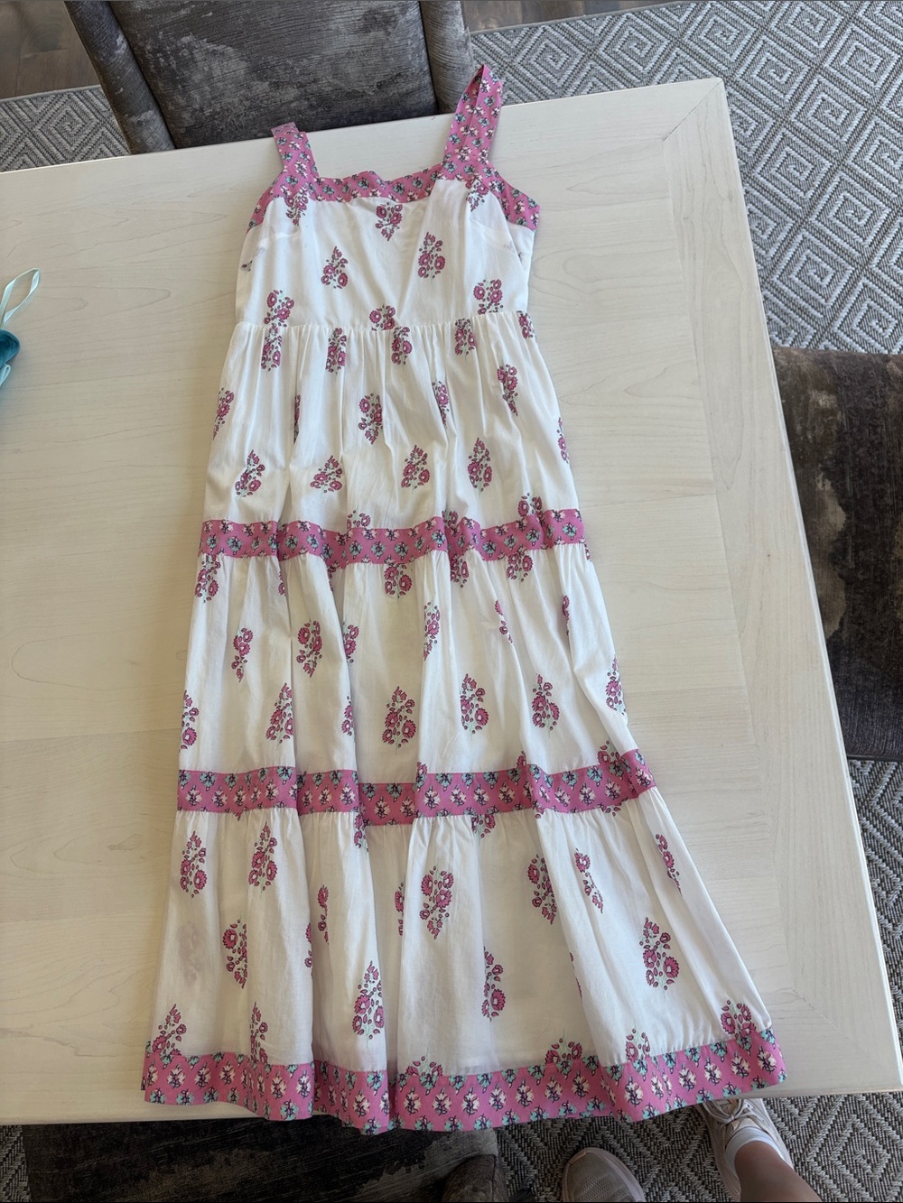 J. Crew White Maxi Dress with Pink Floral Print